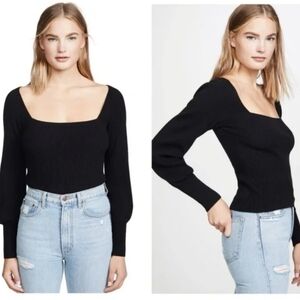 Reformation Isabel Black Square-Neck Ribbed Cashmere Knit Sweater